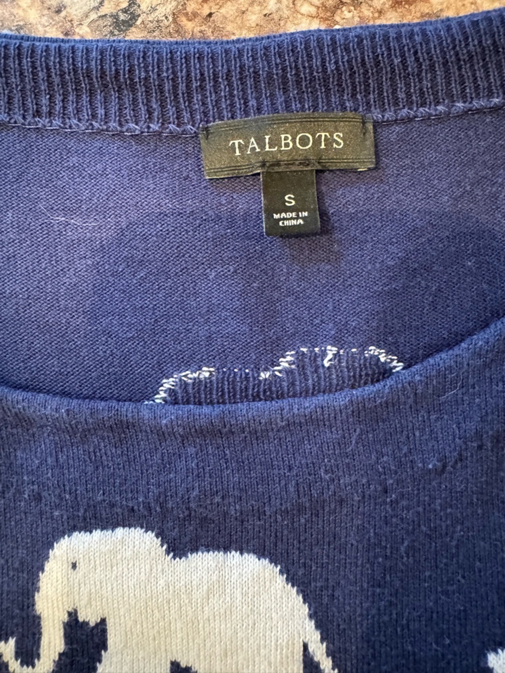 Talbots Navy & White Elephant Pattern Short Sleeve Tee - Picture 5 of 5